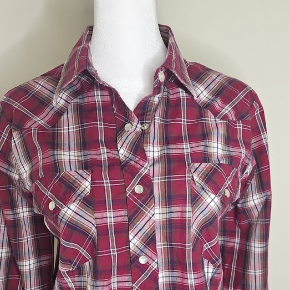 Roper Women's Long Sleeve Wine/Burgundy/Maroon Plaid Western Shirt, Pearl Snaps - Picture 2 of 9